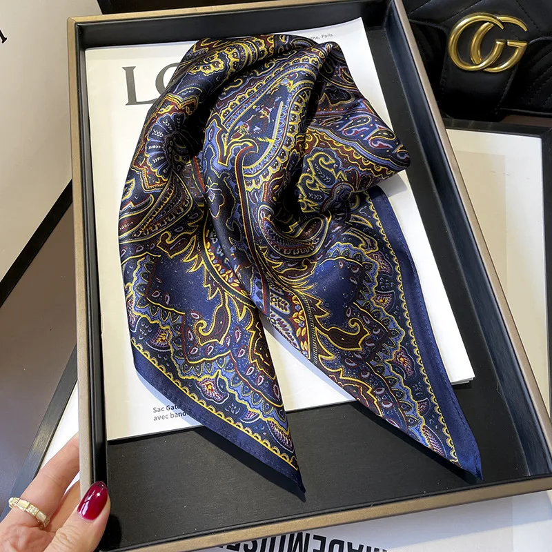 Women Silk Black and white stripes Square Scarf Luxury Brand Female Beach Stoles Echarpe Satin Headband Shawl Wraps Bandana