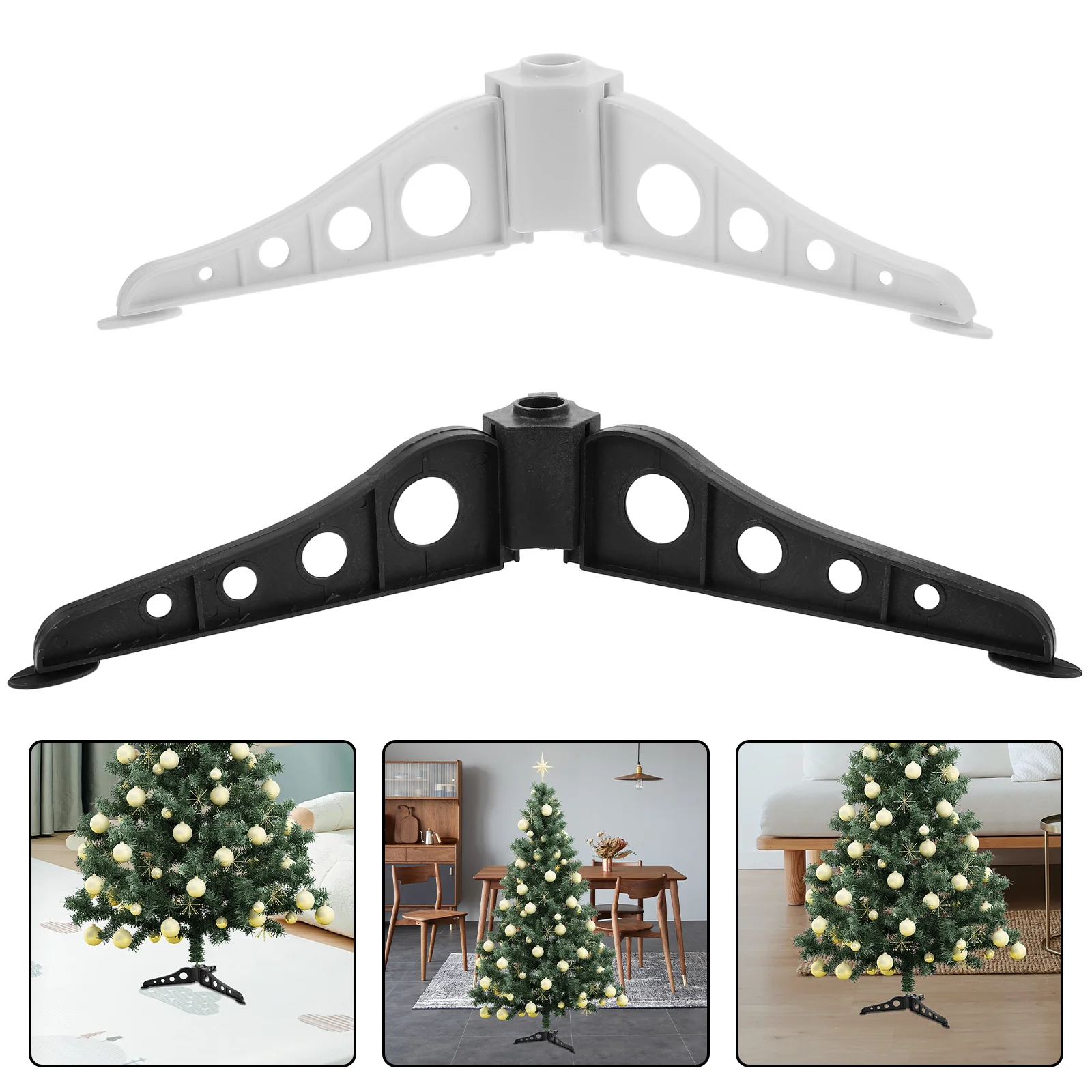 

2Pcs Plastic Christmas Tree Holder Stand Detachable Xmas Base Stable Support for Winter Party Decoration Black White