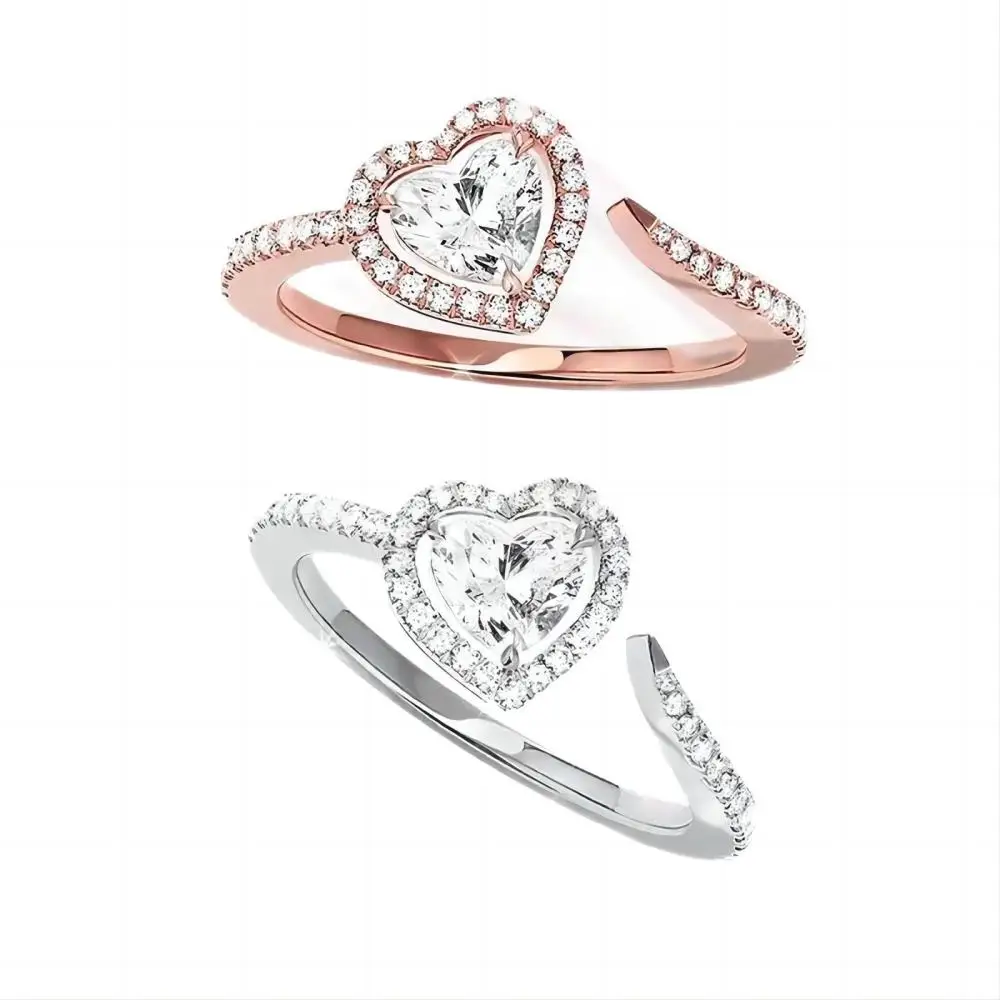 

2024 New Luxury Brand JOY COEUR Collection Jewelry 925 Silver 18k Gold Single Diamond Heart shaped Open Ring Women's Festival Gi