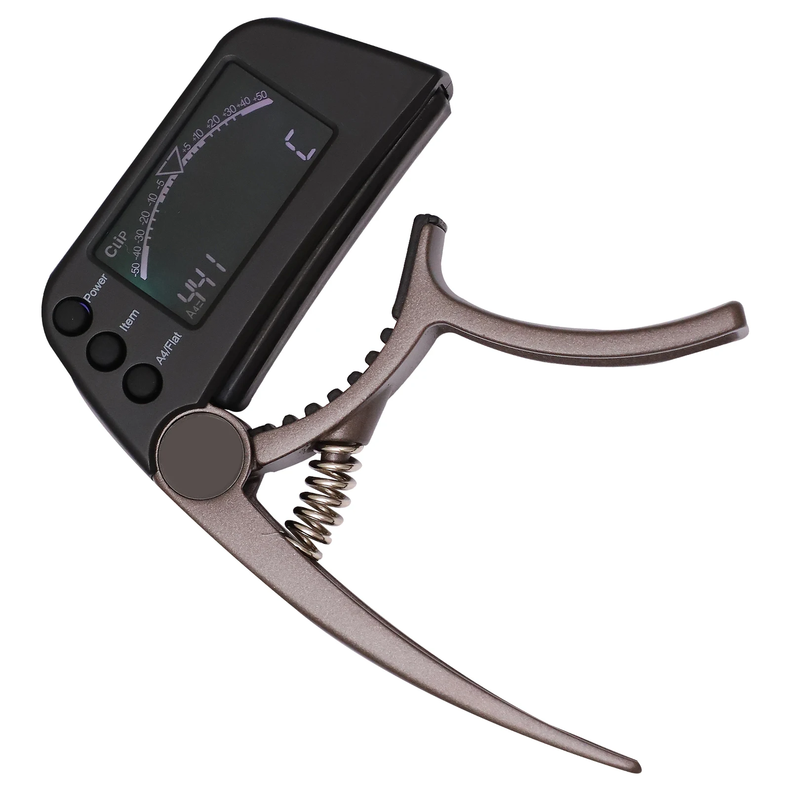 Clip afinador de capo de guitarra ABS de aleación de aluminio, ayuda portátil para Turner de bajos, accesorio para instrumentos musicales, nota de detección de sonido automática