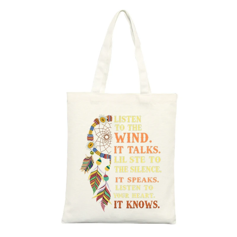 Dreamcatcher and Feather Graphic Canvas Tote Bag, Vintage Style for Casual Daily Use