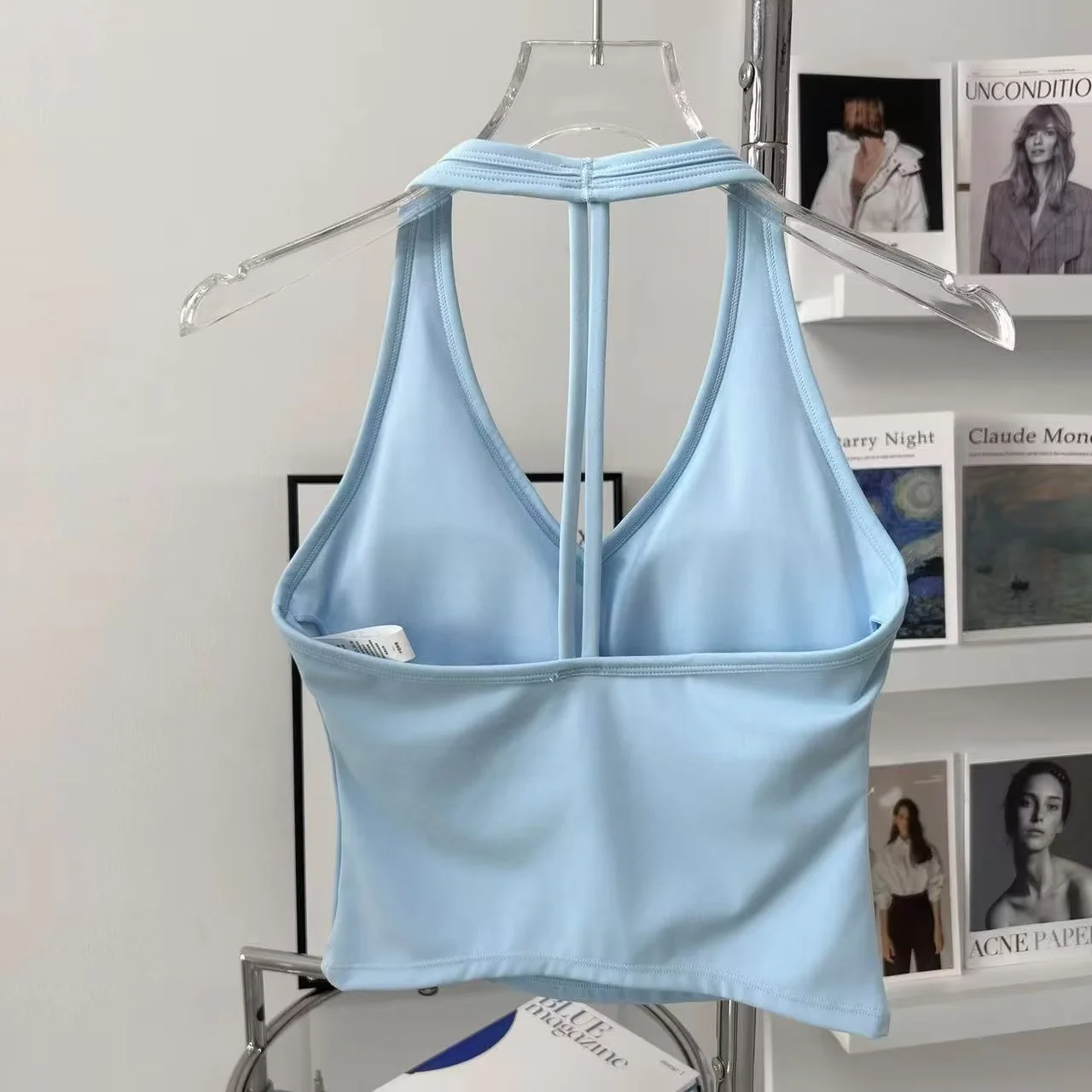 Women's Sexy V-Neck Fitness Bra Nude Sports Bra Hanging Neck Yoga Suit Vest Comfortable Breathable Gym Top for Active Wear view 5