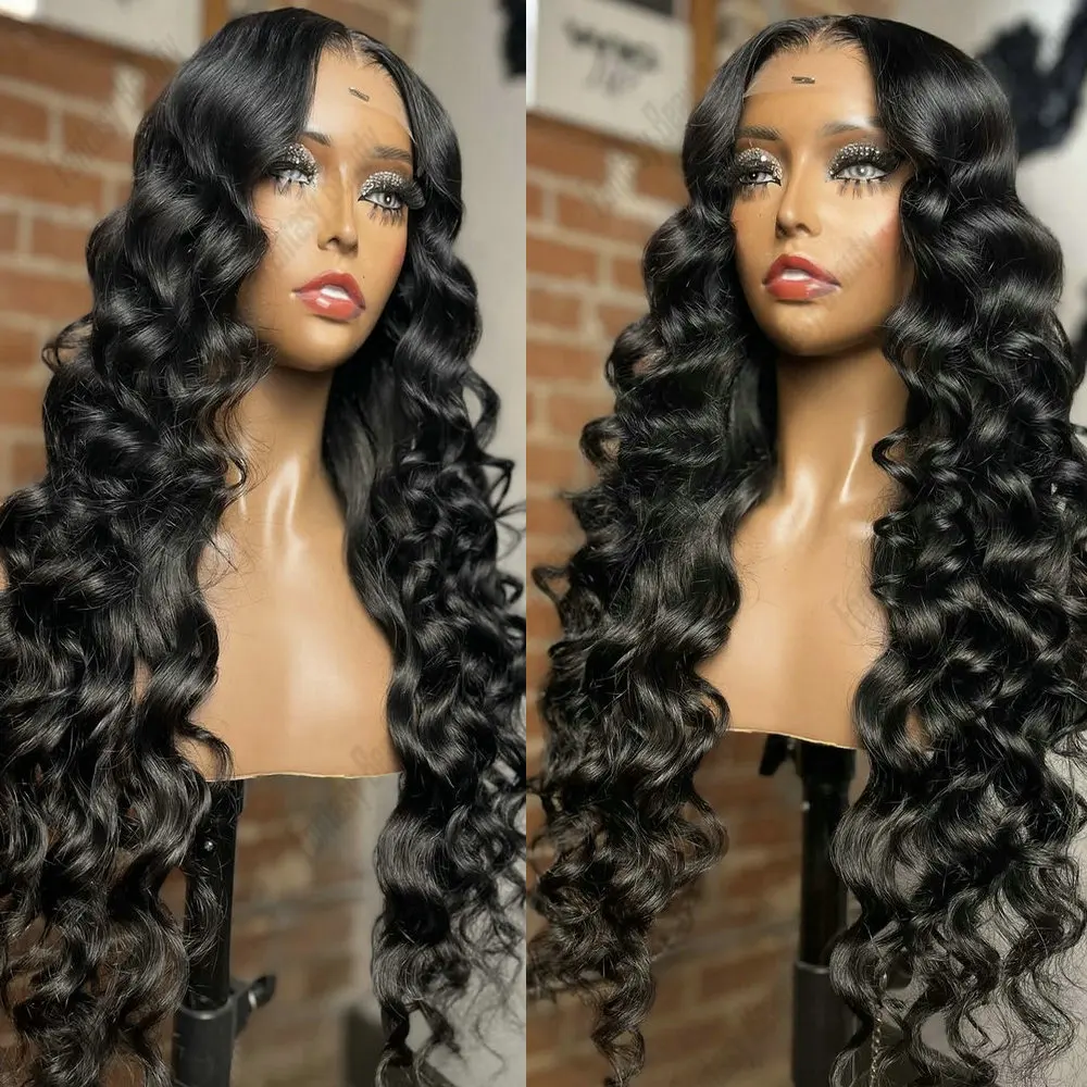

Surper Long30inch Deep Wave13x6Lace Front Wig Remy Indian Human Hair for Black Women Jet Black Glueless PerPlucked Full Lace Wig