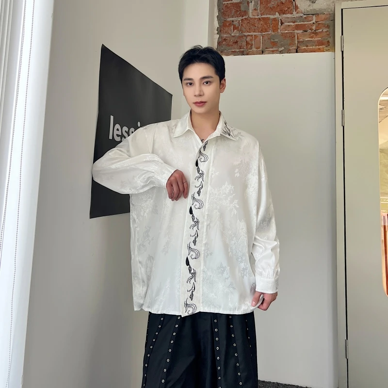 

Loose Fit Long Sve irt Satin Feel Embroidered Pattern Casual Design Youthful Trend Spring Collection No Brand Registered