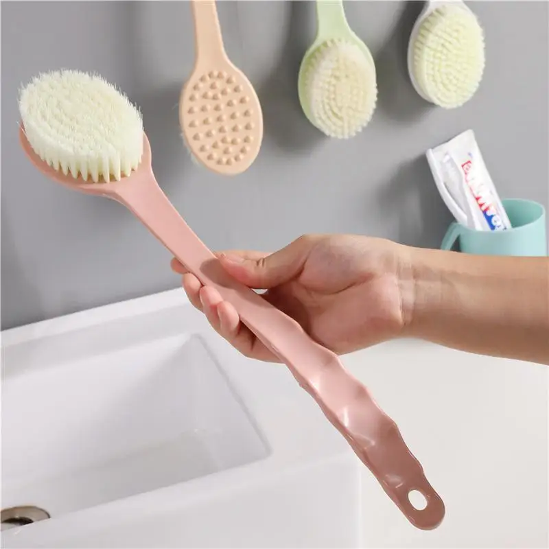 New 1pc Long Handle Bath Shower Brush Soft Dense Bristles Back Massage Nodes For Exfoliating Deep Cleaning Bathroom Use