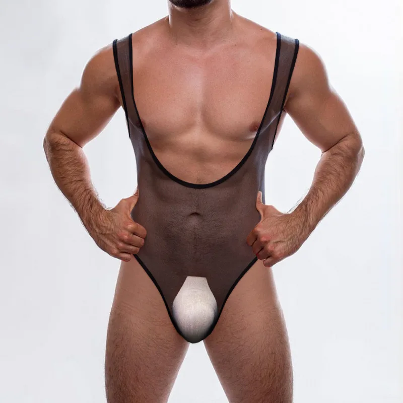 

Onesie Muscular Man Sexy Transparent Hunk Elastic Light and Smooth Mesh Underwear Cw66197