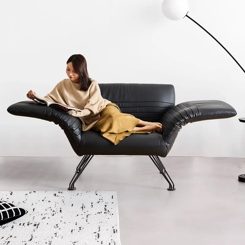 Italian minimalist leather single sofa chair, foldable armrest first layer, cowhide high-end living room medieval leisure