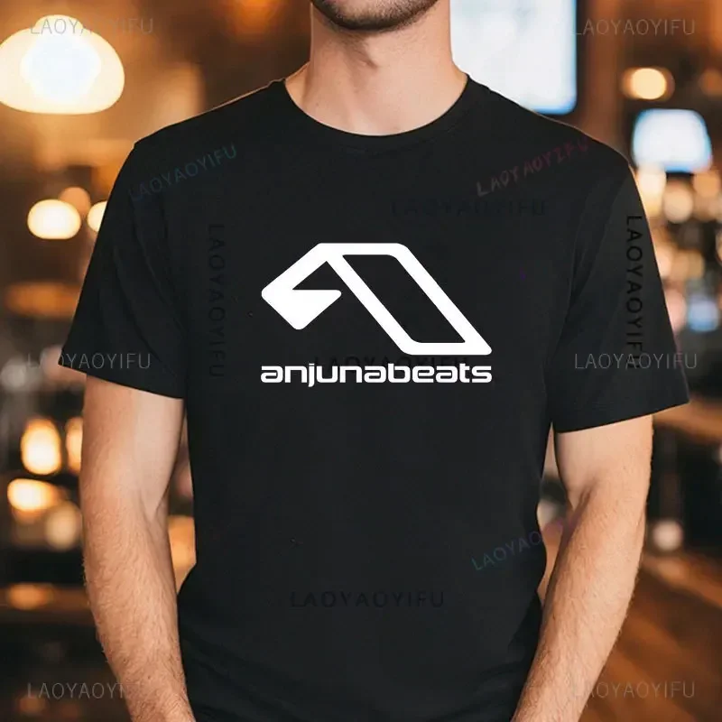 Camiseta de algodón para hombre, camisa negra de manga corta con estampado de música de DJ, ANJUNABEATS Above & Beyond, divertida, ropa de calle