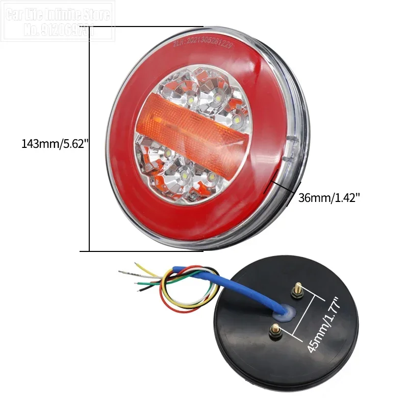 2Pcs Round LED Truck Tail Light 12V 24V Dynamic Running Turn Signal Rear Lamp Trailer Brake Lights Pickup Car Tractor Taillights