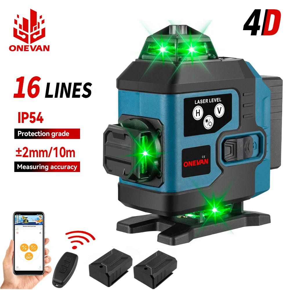 ONEVAN 360° Self-Leveling 16 Lines 4D Laser Level Green Line Horizontal & Vertical Powerful Laser Level Green Beam Laser Level