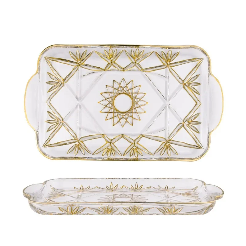 

Crystal glass rectangular tray, fruit plate, large living room household water cup plate