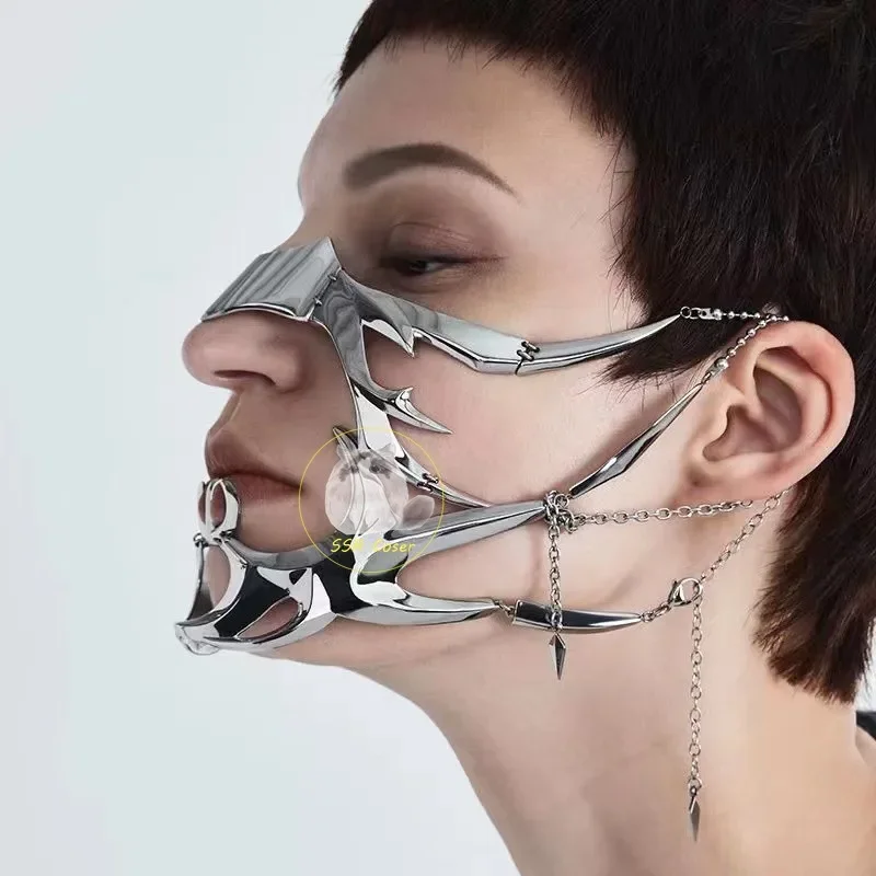 RT01 CyberPunk القوطية تأثيري آلات تكنولوجيا المستقبل للجنسين القوطية الشرير المعادن مجسمة الوجه الأنف حلية قناع Jewe * JK2