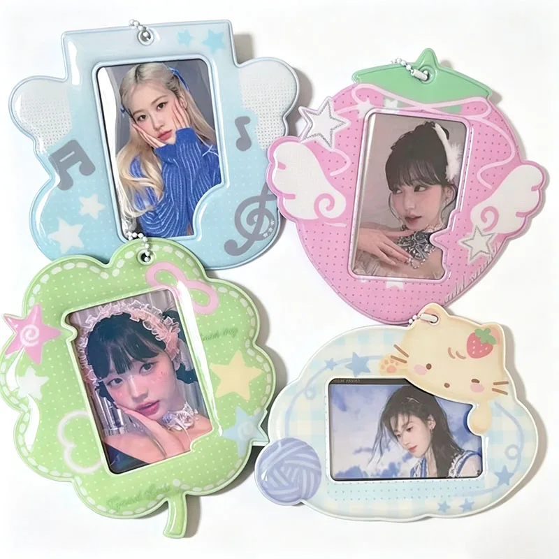 Korean Strawberry K-Pop Star Photo Card Holder Keychain Pendant 3 inch Idol Fans Photocard Case for Students Bag Decoration
