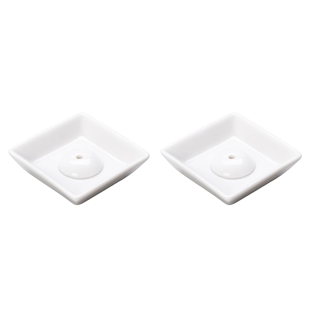 

2Pcs Japanese Style Ceramic -Stick Holder White Square Round Incense Tray Elegant Desktop Ornament for Home Study Office