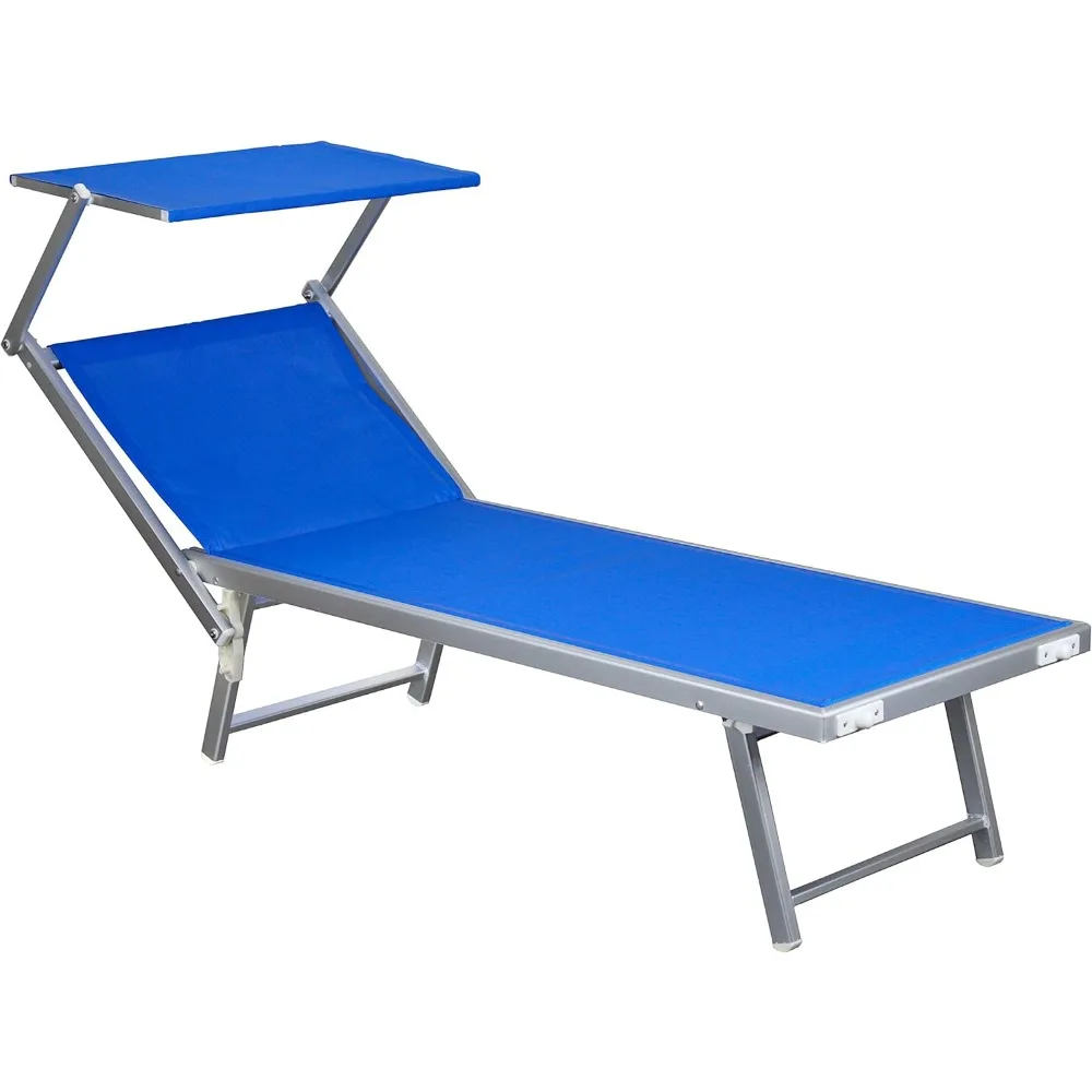 Salento Lettino prendisole pieghevole in alluminio con baldacchino Mare Spiaggia Piscina Giardino (Blu)