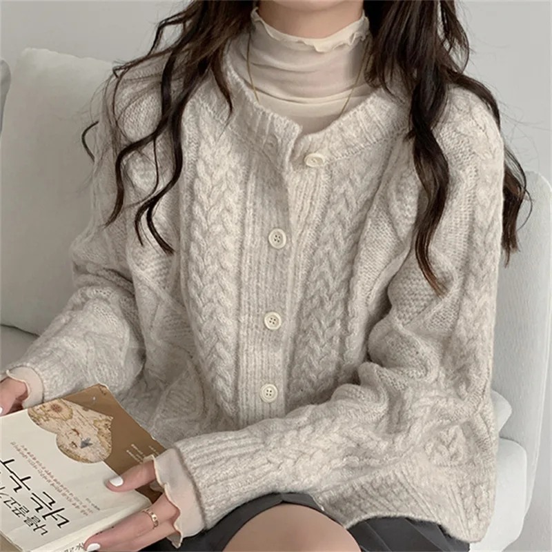 

Autumn Keep Warm Knitted V-neck Long Sleeve Women's Cardigans Sweater Coat Europe And America Fashion Solid Casual Tops E1020