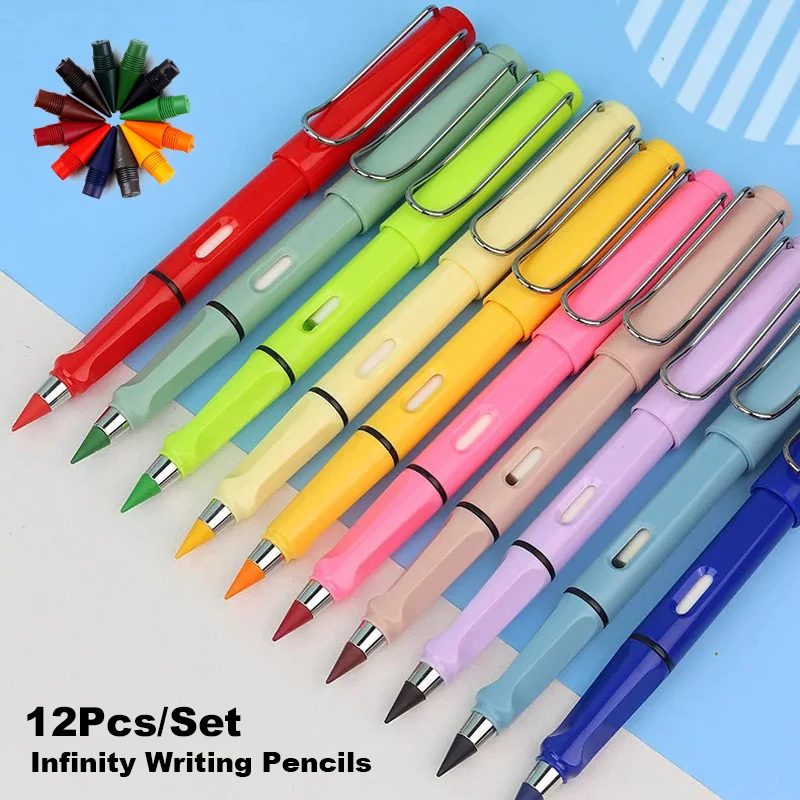 12 Kleuren/Set Infinity Potlood Geen Inkt Eeuwige Potloden Voor Kinderen Kunstschets Kleurtekening Pen Gereedschap Cadeau Schoolbenodigdheden Briefpapier