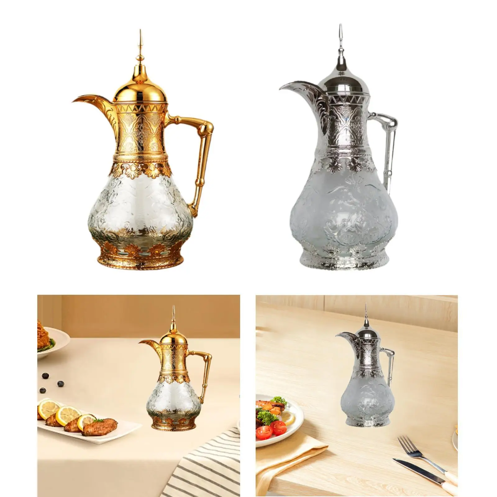 

Arab Coffee Pot Glass Liner Water Jug 1.6L Elegant Portable Coffee Kettle with Spout Hot Cold Water Bottle Coffee Carafe