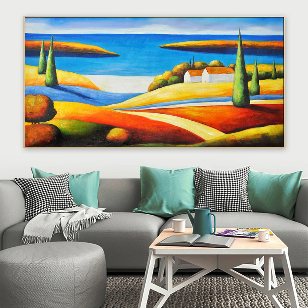 Abstract Seaside Landscape Painting Canvas Wall Art Poster and Print Living Room Home Decor Items Illustration