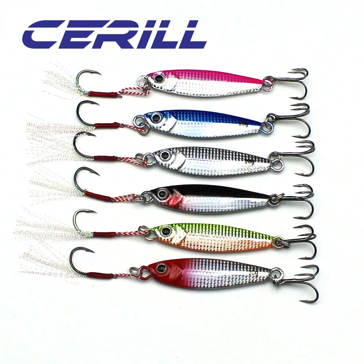 Cerill 1 PC 7g 10g 15g 20g 25g 30g Metal Jig Vib Fishing Lure With Feather Spoon Bait Trout Artificial Spinner Fishhooks Tackle