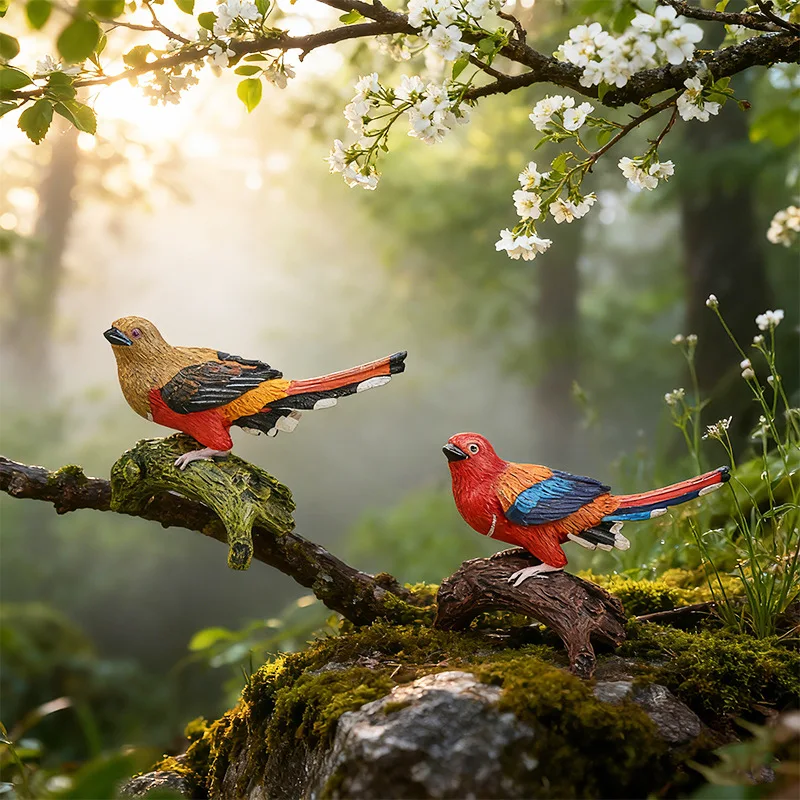 Oenux Simulation Mandarin Duck Sparrow Parrot Figurine Realistic Forest Bird Model Landscape Cognitive Educational Collection