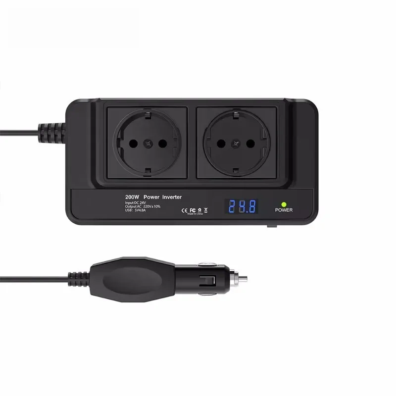 200W Car Inverter 12V To 220V Power Converter European Standard Socket Car