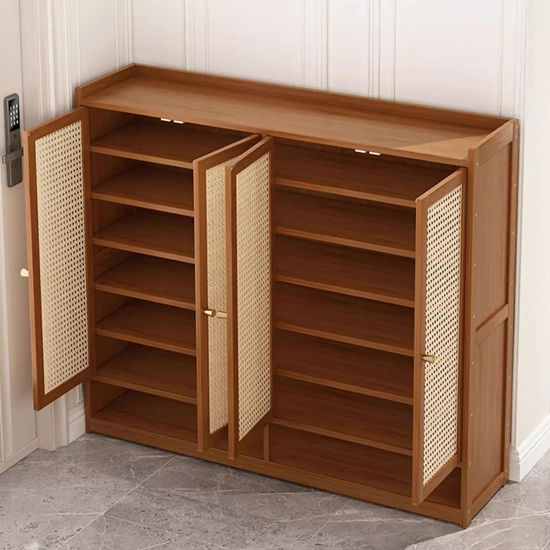 Display Storage Shoe Rack Designer Shelf Wooden Space Saving Shoe Cabinet Rattan Holder Zapateras Organizadores Home Furniture