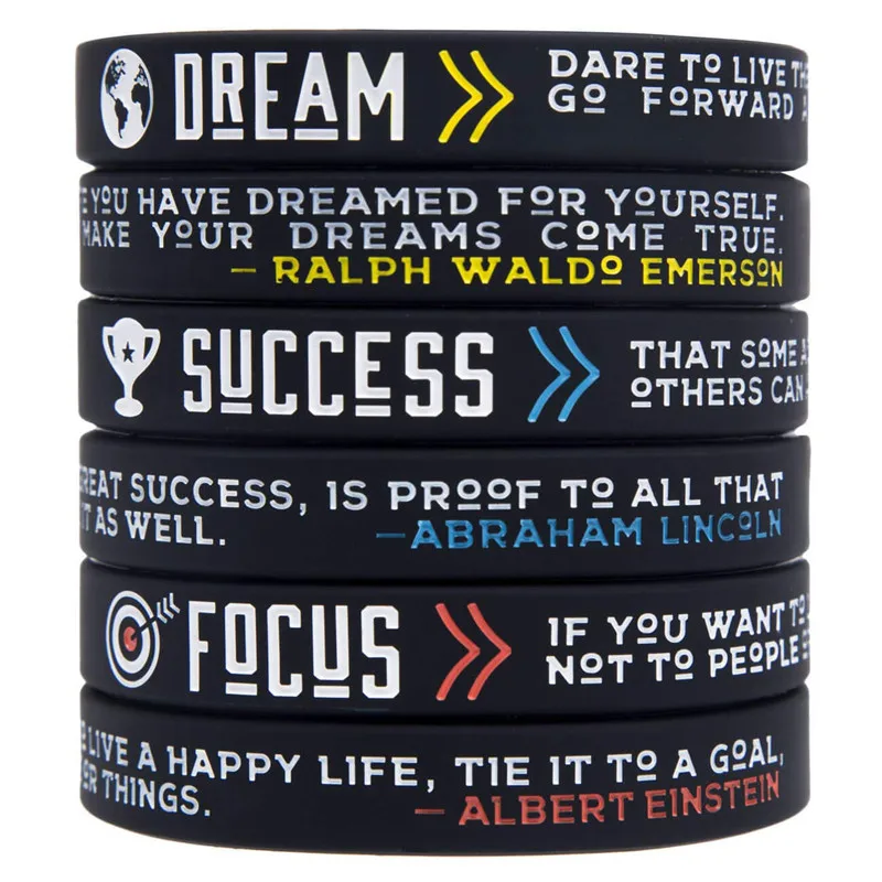 1Pc Motivational Quotes Dream Focus Success Wristbands Silicone Bracelets Rubber Bracelet Wristband