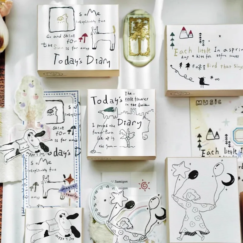 Lovely Balloon Girl Reading Boy Cats Wooden Rubber Stamp DIY Scrapbooking Photo Album Journal Material Wood Seal