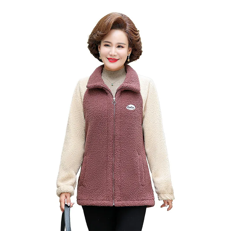 

Mom Winter Clothes Velvet Thickened Warm Coat Women Lamb Fur Coat Middle-Aged Velvet Patchwork short Coat Female Jacket
