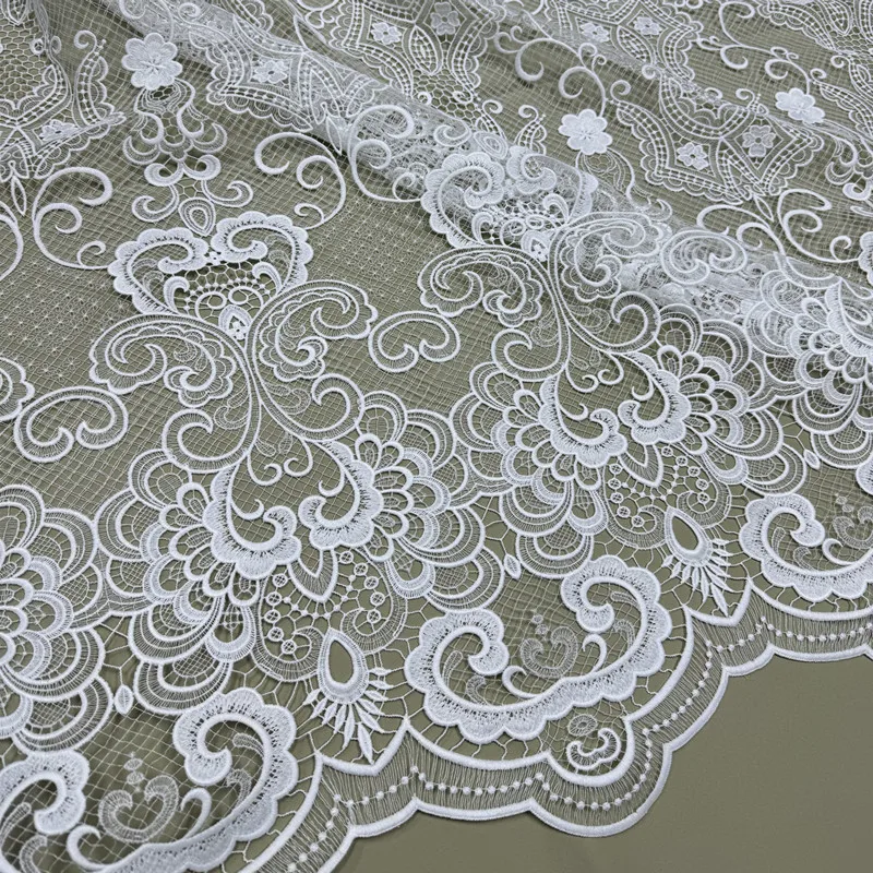 

1.3M Wide Water-Soluble Lace & Embroidered Lace Fabric for Wedding Dresses & Bridal Gowns Delicate Cut-Out Lace Off White