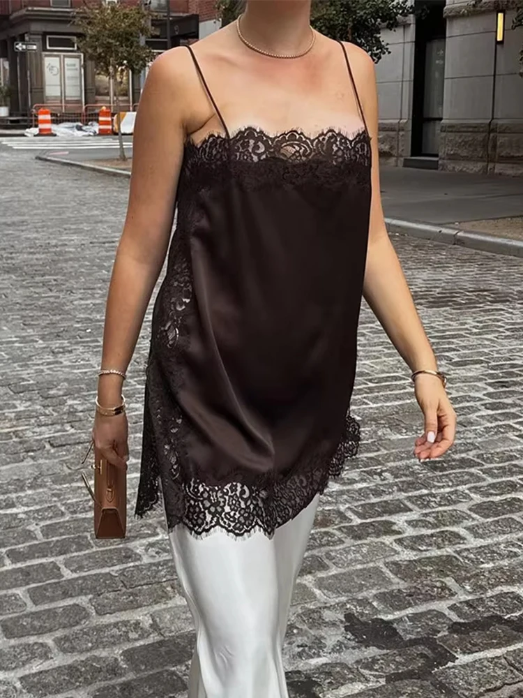 

Trendix Lace Suspender Dress Set Women Fashion Sleeveless Off Shoulder Top Suits Party Club Sexy Elegant Skirt Two Piece Sets