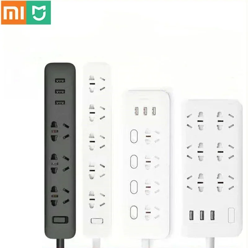 Original Xiaomi Mijia Power Strip 3 2A Fast Charging USB Ports + 3 Sockets 6 Sockets from Xiaom MI Home Black With Adapter