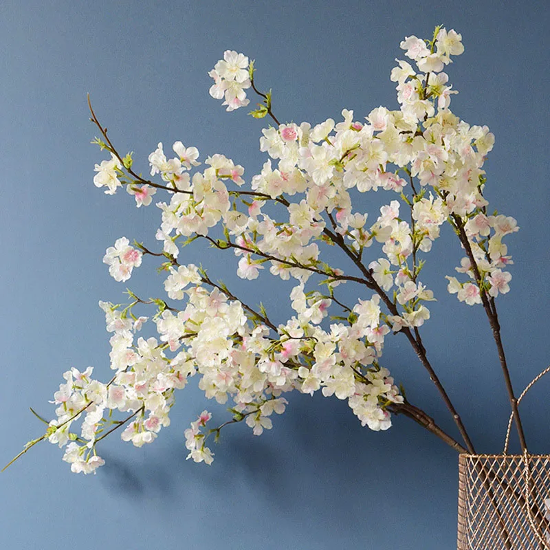 109CM Cherry blossom long branch pink room decor artificial flowers bedroom decoration flores deco mariage wedding white floral