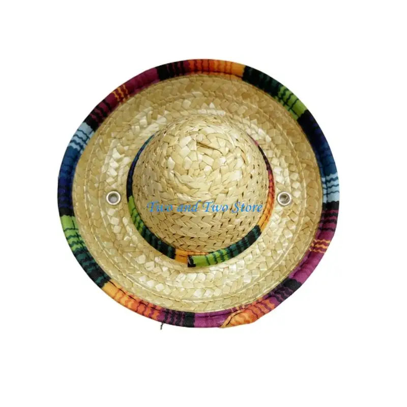 HX6F Breathable Woven Straw Sun Hat For Children Beach Party DressingUp Accessory