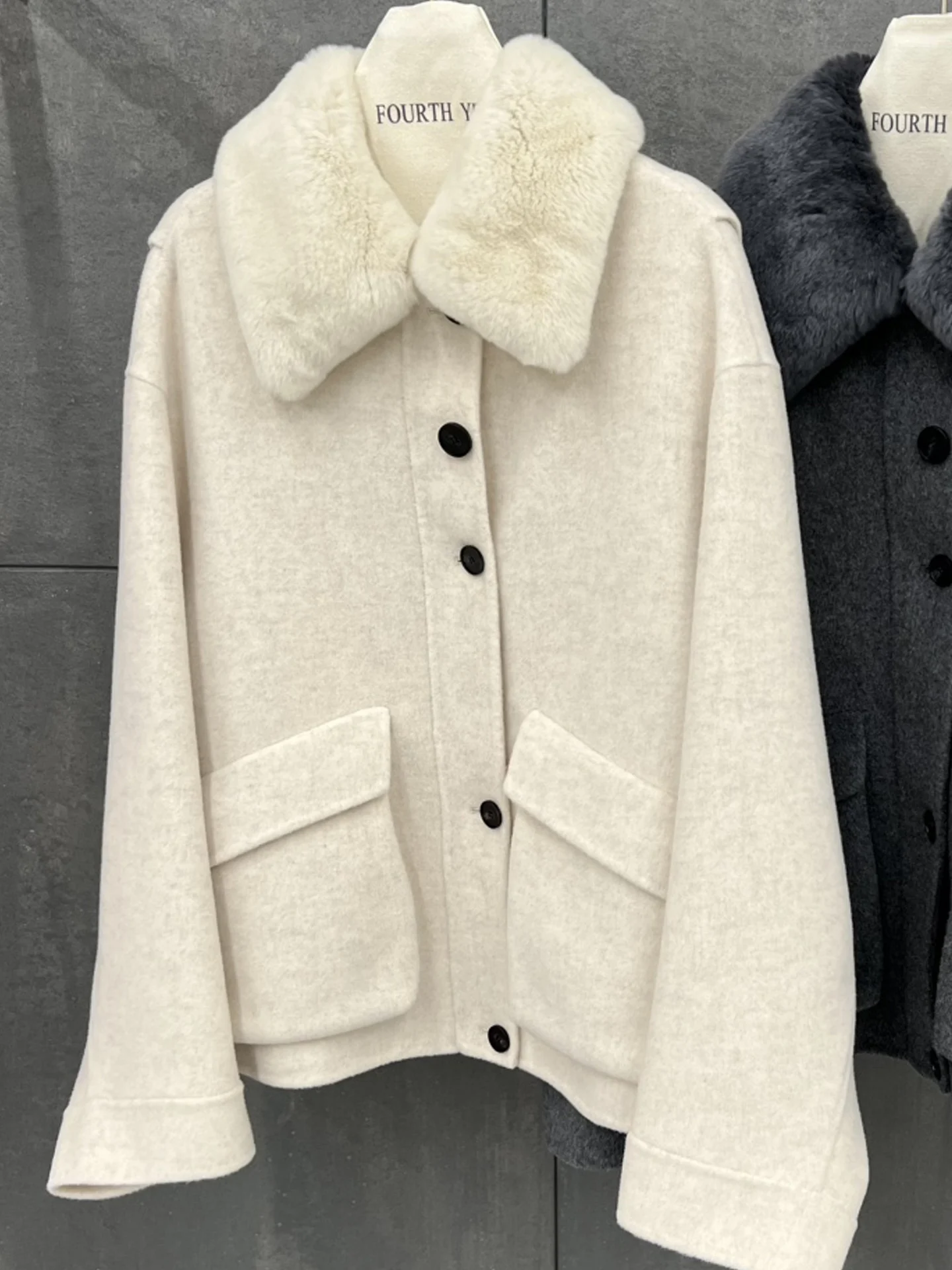 

Fur Collar Short Loose Drawstring Double-Sided Wool Coat Autumn Women'S Cashmere Jacket Tops