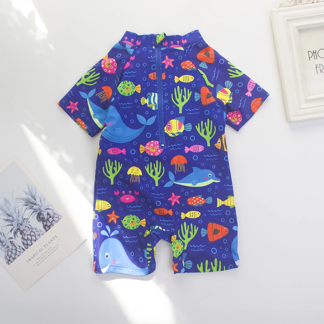Underwater World Print Boys Kids One Piece Swimsuit Swimwear Kids Boys Bathing Suit Cartoon Zipper Quick Drying Swimming Clothes