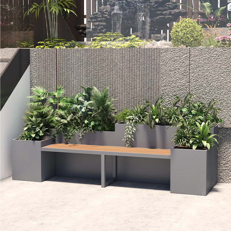 Outdoor courtyard custom flower box booth, wrought iron stool, planter balcony, garden municipal partition, plastic wood seat