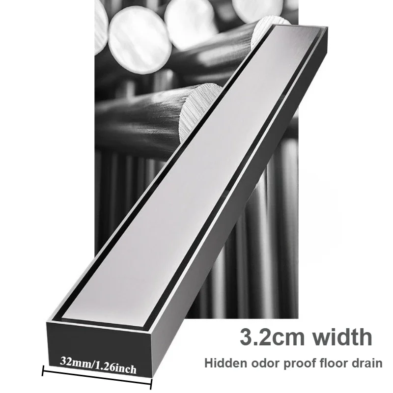 32mm Wide Thickened 304 Stainless Steel Floor Drain Tile Insertable Concealed Anti-Odor Rustproof for Bathroom Shower