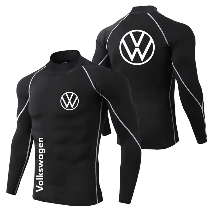 New Volkswagen logo printed tight fitting shirt, gym sports short sleeved shirt