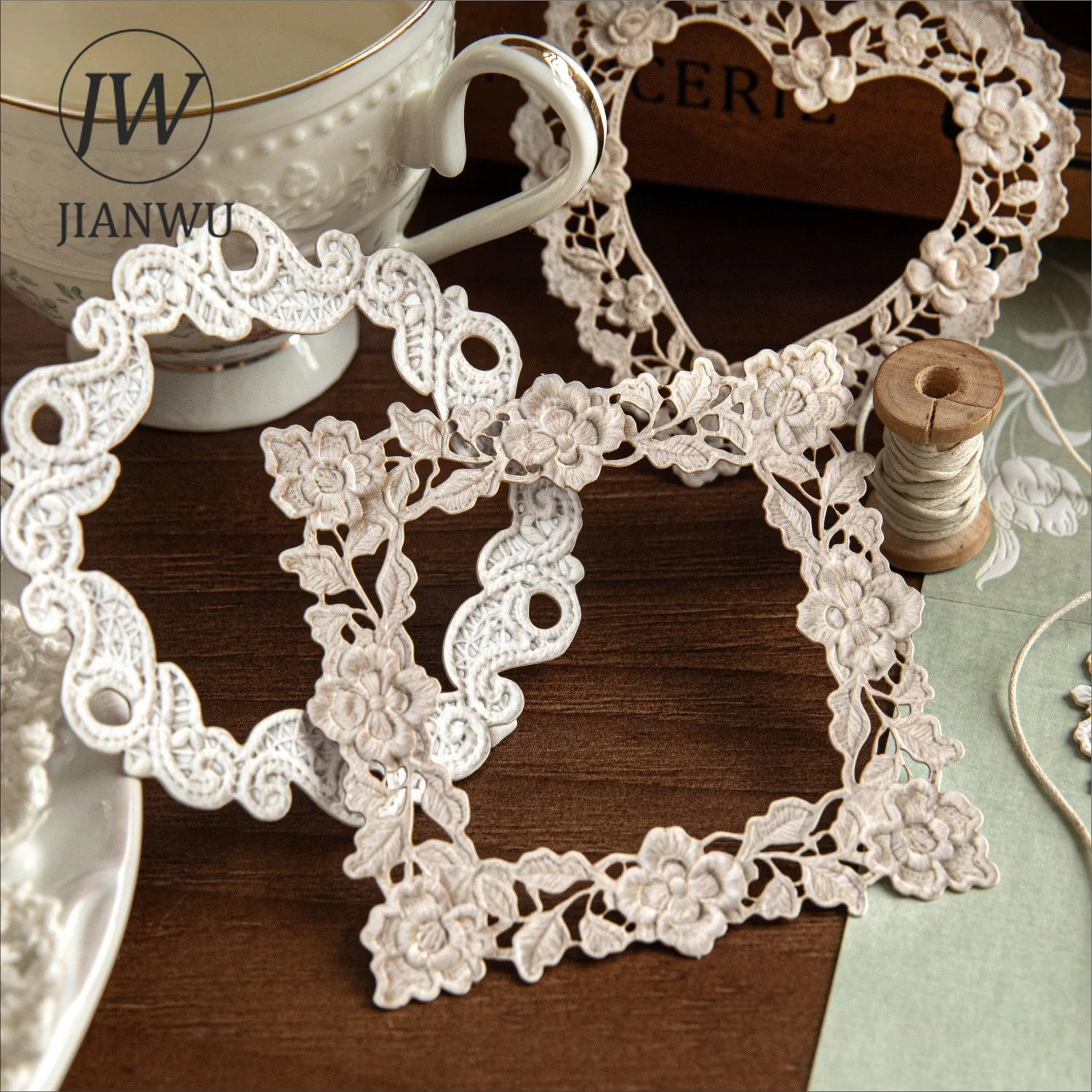 JIANWU Vintage Baroque Lace Flower Border Relief Landscape Material Collage Scrapbooking Sticker Creative DIY Journal Stationery