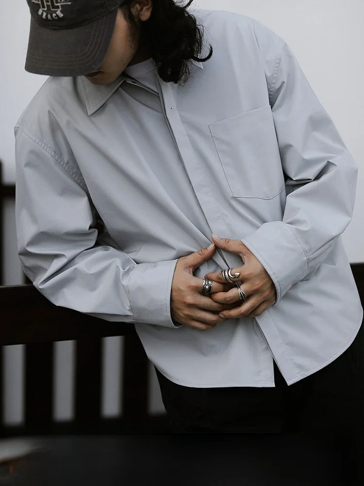 

Functional Commuting Lightweight Hidden Button High Densi Windproof irt MBBCAR Narrow Width Youth Faion Long Sve Pol...