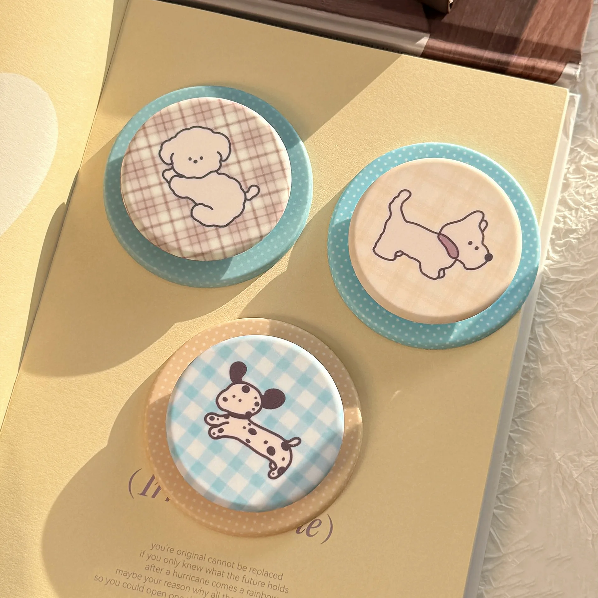 Soporte con patrón de rejilla de cachorro de dibujos animados coreanos, agarre magnético Magsafe Tok para iPhone Samsung, soporte plegable para dedo