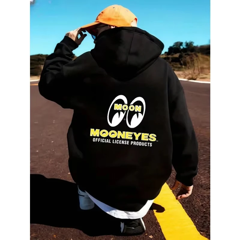 2026 Adults Kids Retro Cartoon Eye Graphic, American Style Letter Print Casual Long Sleeve Oversized Hoodie Crewneck Sweatshirt