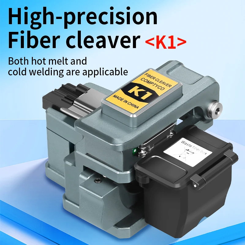 comptyco-k1-high-precision-fiber-cleaver-ftth-optical-fiber-cable-cutting-knife-tool-24-surface-blade-with-waste-fiber-box