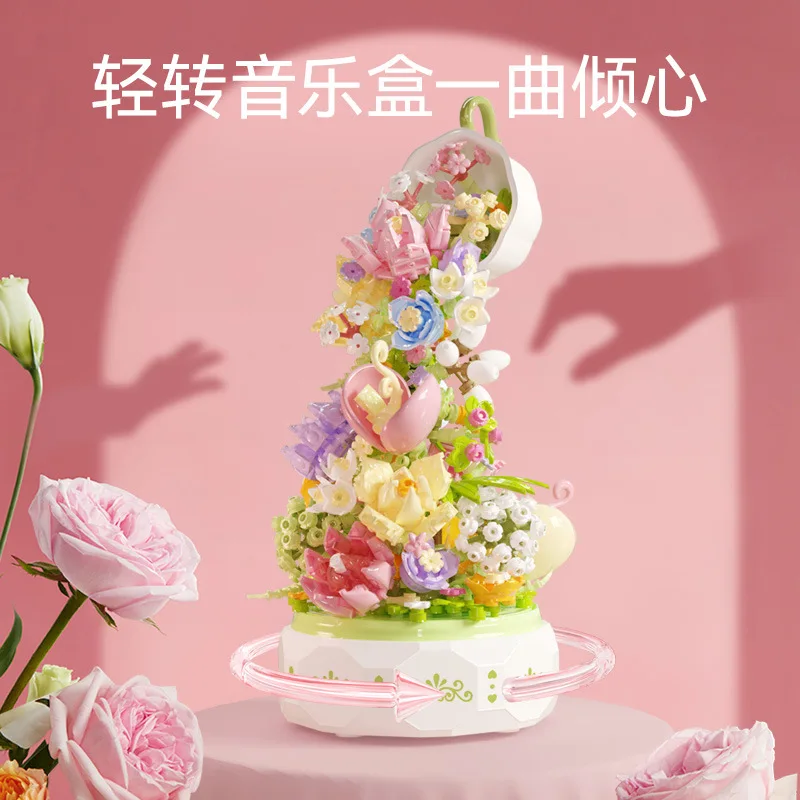 SEMBO BLOK Bloemenhuis Bouwstenen Kinderen DIY Muziek Licht Cadeau 611050