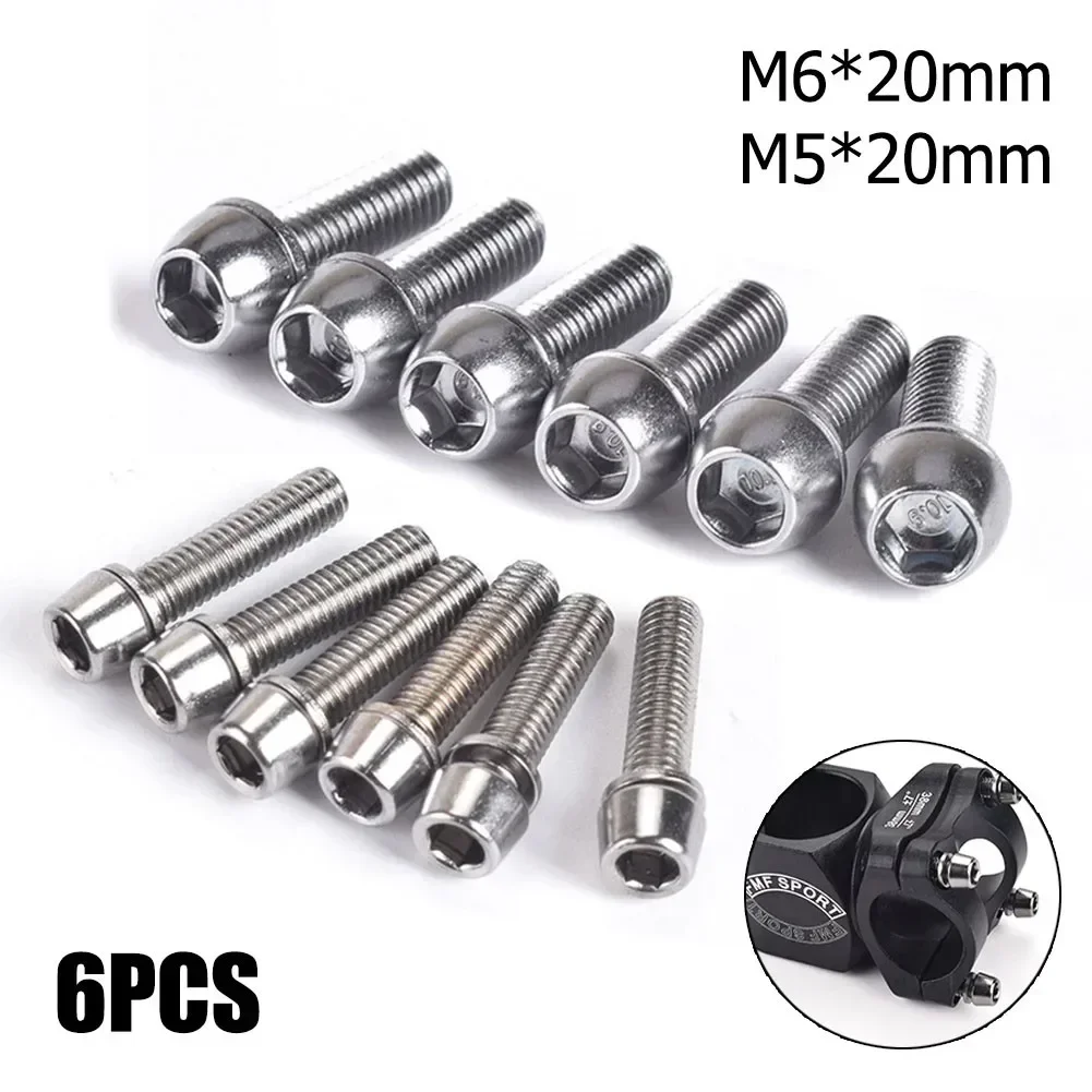 6 unids/set tornillos para manillar de bicicleta tornillos de acero inoxidable coloridos chapados en titanio M5/M6 * 20MM tornillo elevador de