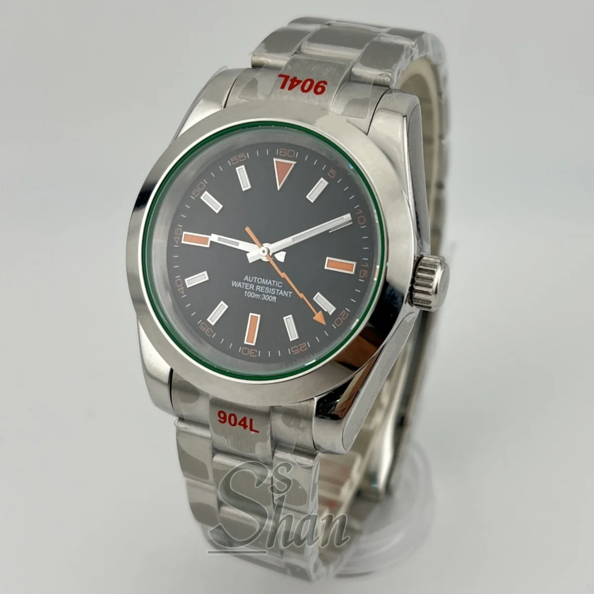 36mm 39mm Men's Mingzhu NH35A Automatic Watch, Green Inner Bezel Sapphire Crystal Black Dial Orange Lightning Bolt Seconds Hand