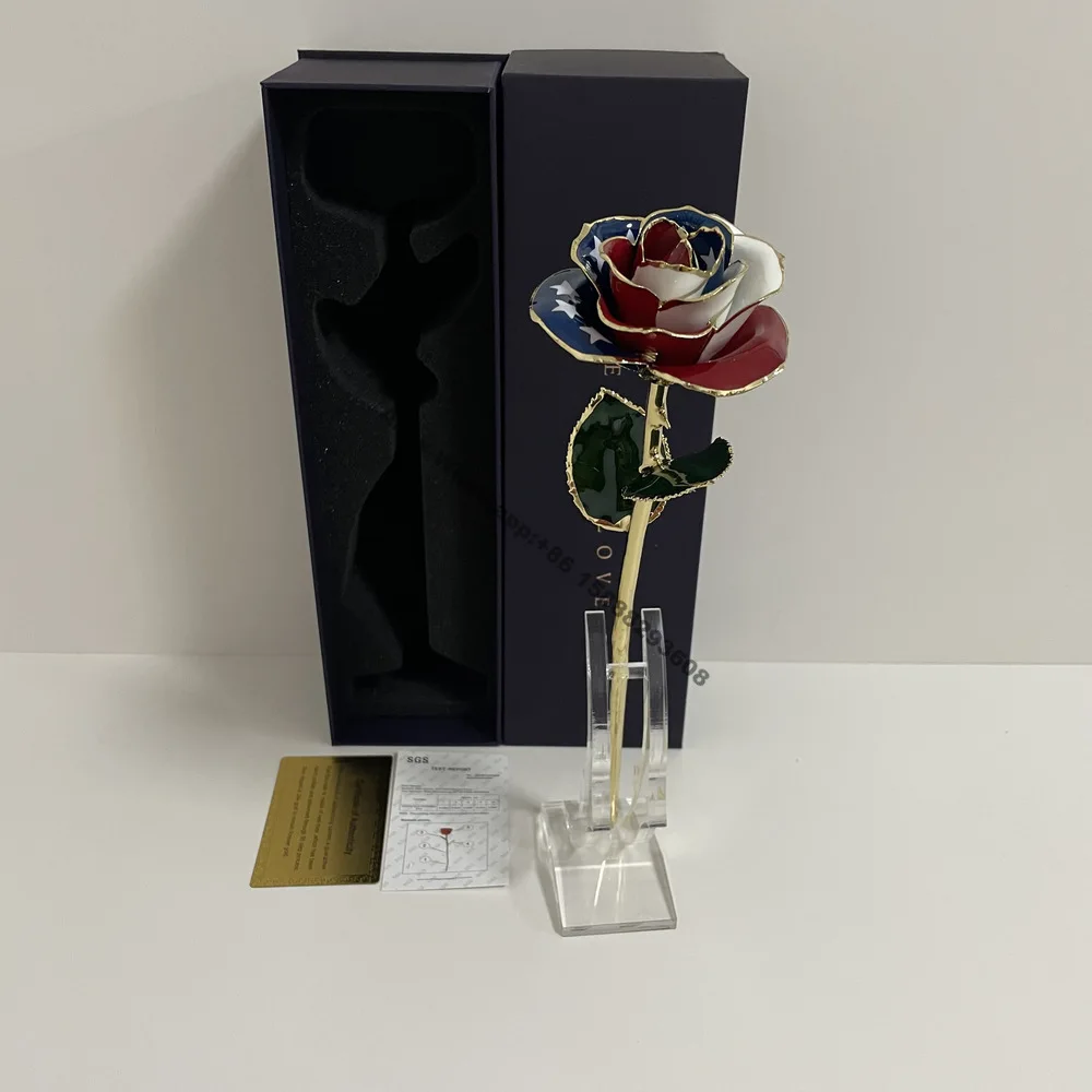 

24k Gold Dipped Rose in navy gift box US flag pattern Flowers Forever Love for lover birthday Christmas Gifts For Her