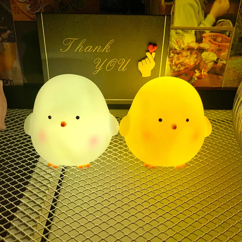 Cute Fat Yellow Chicken LED Small Night Light Soft Warm Light Children\'s Bedroom Bedside Lamp Boy Girl Desktop Decoration Gift